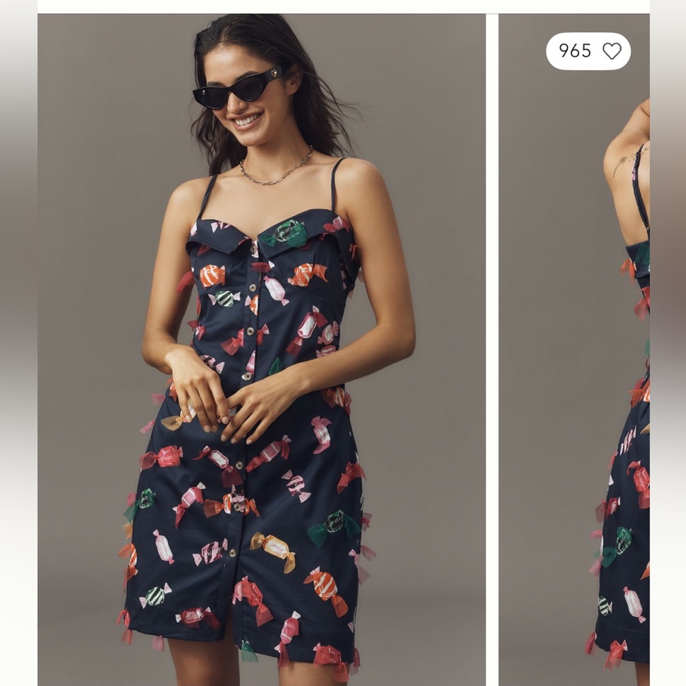 Anthropologie Navy Mini Dress with Multi-Colored Candy Print